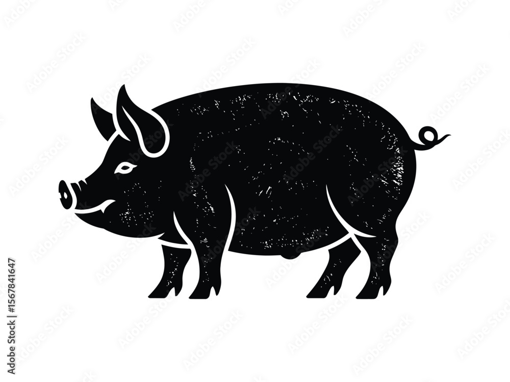 Fototapeta premium A minimalist black silhouette of a pig against a white background