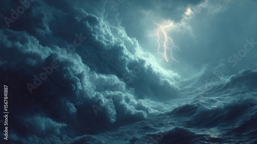 Wallpaper Mural Stormy Sea with Dark Waves and Lightning Strikes at Dusk Torontodigital.ca