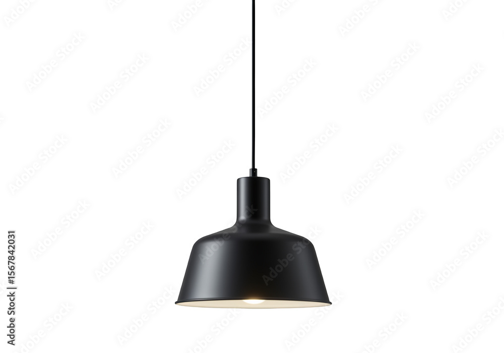 Fototapeta premium Modern black pendant light fixture with a subtle glow isolated on transparent background