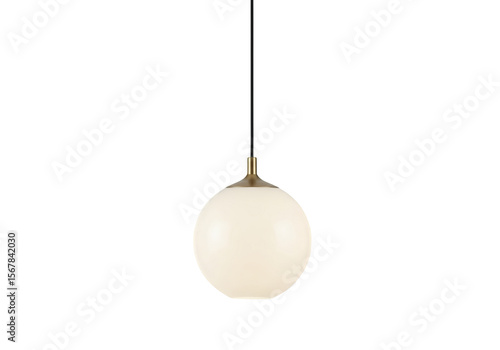 Modern orb pendant light fixture with brass accents isolated on transparent background