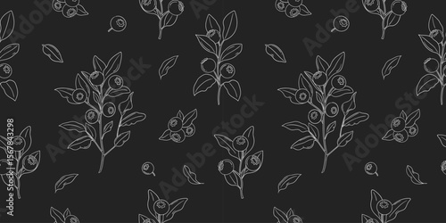 pattern with blueberries drawn in cartoon style