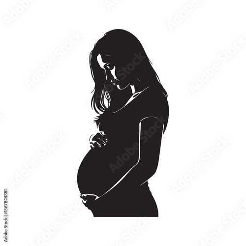 Black Silhouette of Pregnant Woman Holding Her Belly