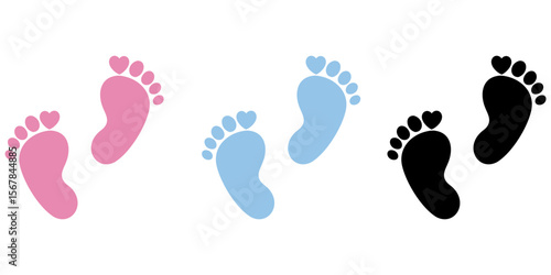 Baby Feet new born vector illustration set.Colorful baby feet Love heart boy or girl sign eps 10