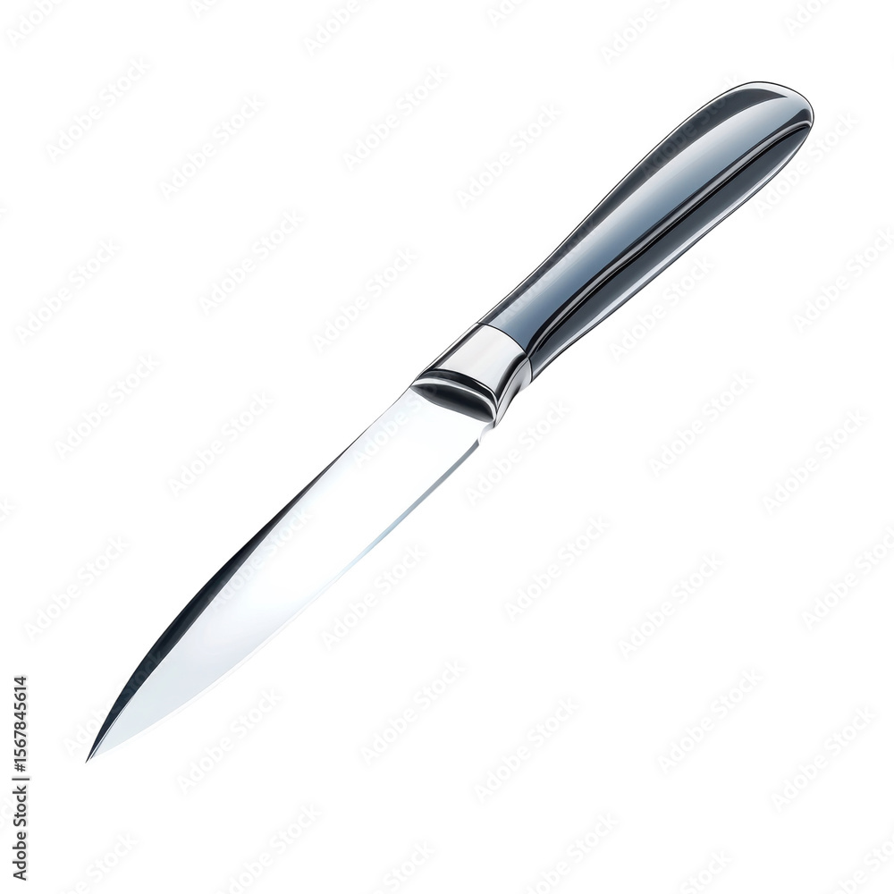 Modern kitchen knife with polished steel blade on black cutlery for on transparent background Modern kitchen knife with polished steel blade on black cutlery for on transparent background