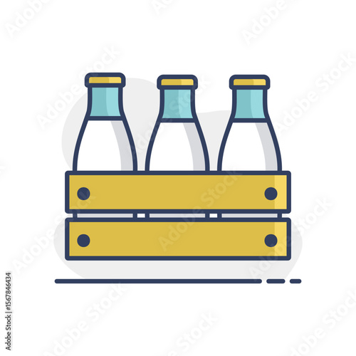 Milk wooden box. Milk bottles crate vector icon