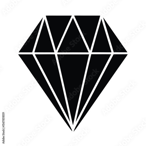 Geometric Diamond Four Sided Brilliance Faceted Icon Vector Illustration