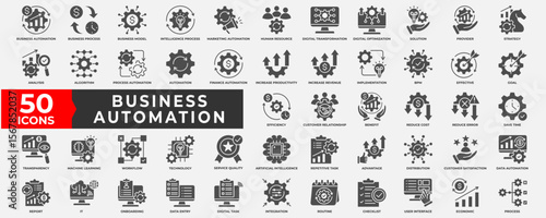 Business automation icon collection set. Containing process, digital transformation, industry 4.0, productivity, technology, business, integration icon. Simple solid vector illustration.