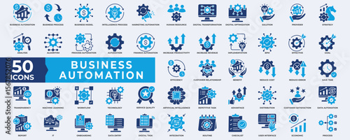 Business automation icon collection set. Containing process, digital transformation, industry 4.0, productivity, technology, business, integration icon. Simple flat vector illustration.