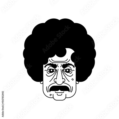 Curly pensioner portrait linear drawing. Grandfather with a big hairdo