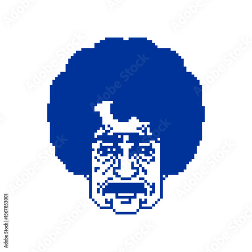 Curly grandpa portrait pixel art. 8 bit  Grandfather with big hairdo