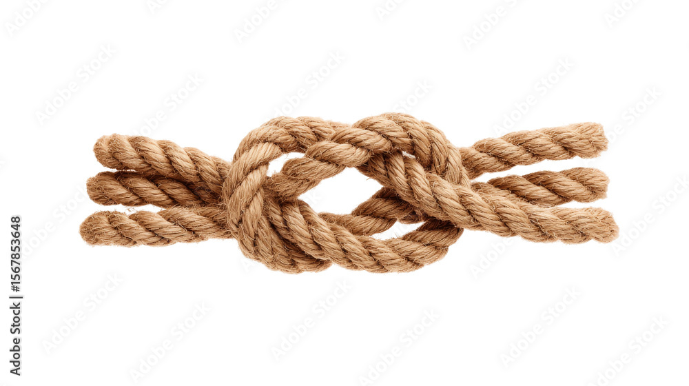 Beige rope tied in a square knot, isolated against a transparent background. Beige rope tied in a square knot, isolated against a transparent background.