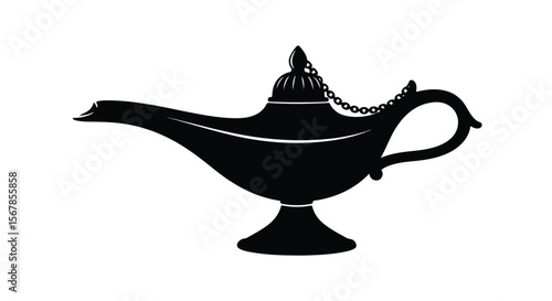 A Magic Genie Lamp Silhouette Isolated on White Background Vector Illustration