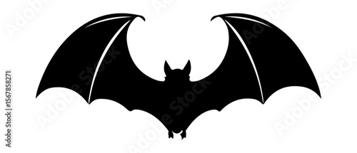 Black bat silhouette with outstretched wings against a white background image