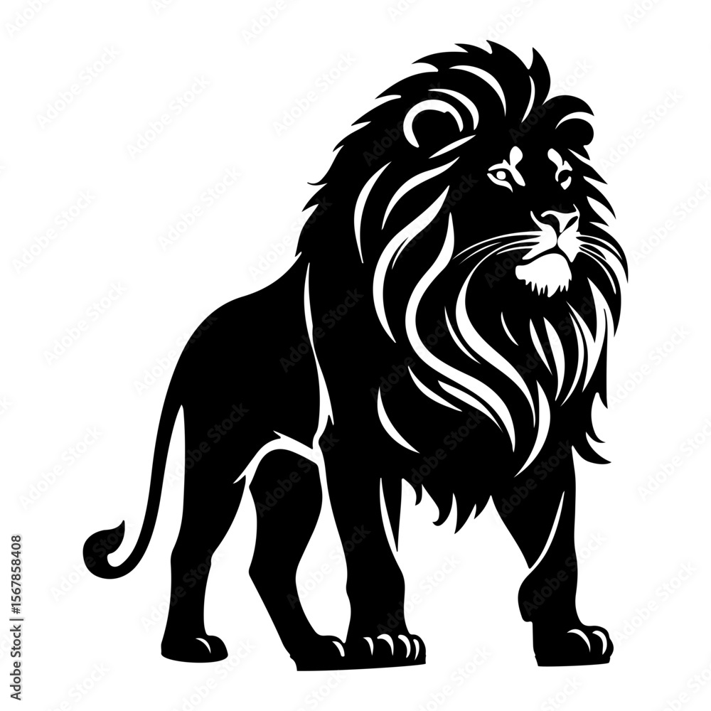 Fototapeta premium Majestic Lion Silhouette with a Bold Mane and Powerful Stance Design