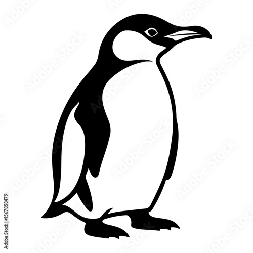 Monochrome rendering of an emperor penguin standing with an inquisitive gaze