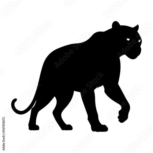 Black Panther Silhouette Stalking Silently on White Background with Glowing Eyes