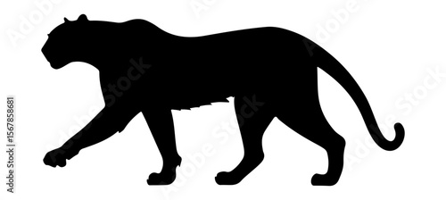 Black Panther Silhouette Walking Stealthily across White Background with Powerful Grace