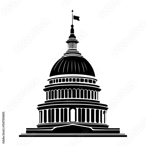 Iconic United States Capitol Building Dome Silhouette in Black and White