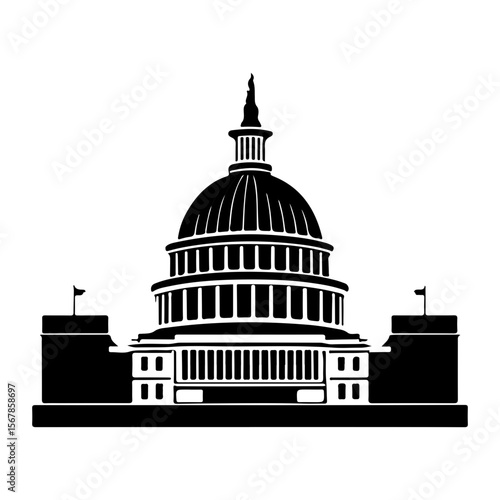 Stylized Black and White Silhouette Illustration of the United States Capitol Building
