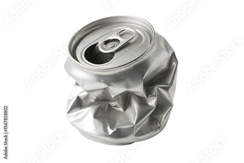 Crushed aluminum soda can isolated on transparent background