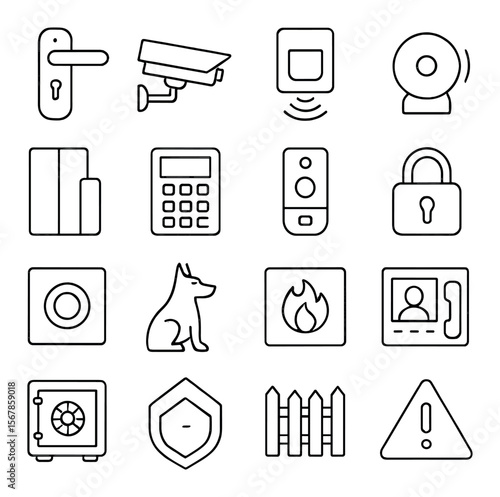 Home security icon collection, safety and protection symbols. alarm and monitoring set