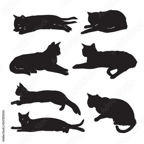 set of silhouettes of cats laying down