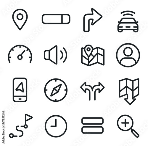 Navigation app icon collection, gps and mapping symbols. travel and direction set