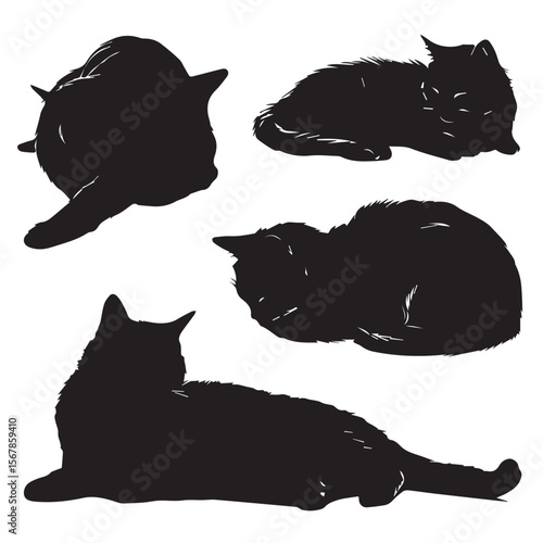 set of silhouettes of cats laying down