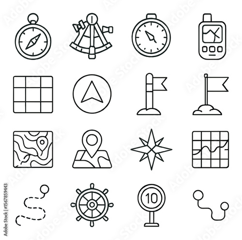 Navigation tools collection, compass and map symbols. wayfinding and direction icons set