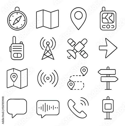 Navigation and direction icon collection, map and gps symbols. simple and modern set