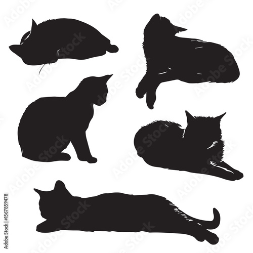 set of silhouettes of cats laying down