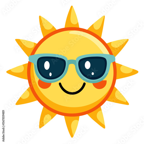 summer-sun-cartoon-with-sunglasses-vector-white background