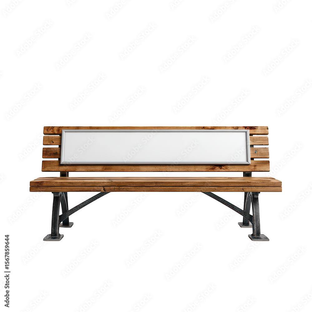 Wooden bench with blank sign isolated on transparent background Wooden bench with blank sign isolated on transparent background