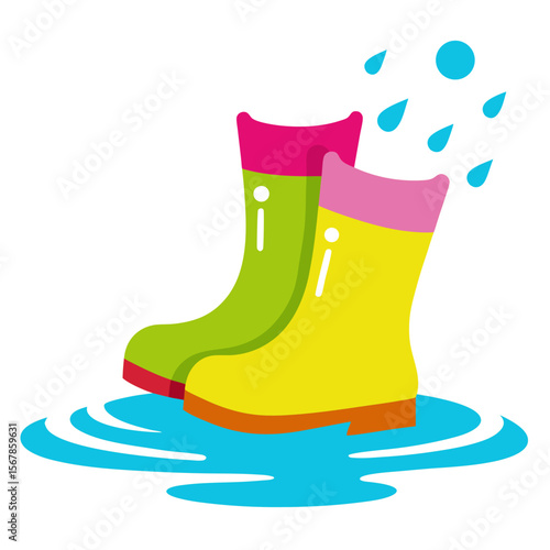rain-boots-in-puddle--vector-playful-style white background