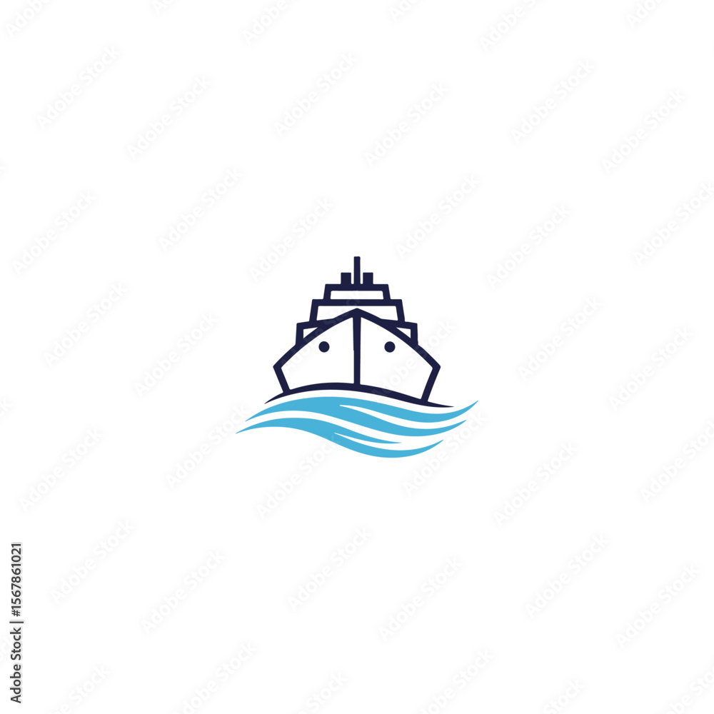 Obraz premium Simple Ship Logo with Waves