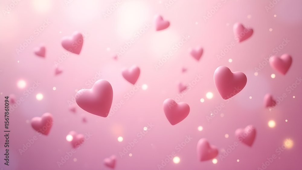 Romantic 3D Floating Hearts on a Soft Pink Background Romantic 3D Floating Hearts on a Soft Pink Background