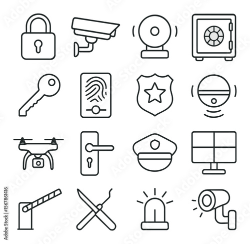Security icon collection, safety and protection symbols. surveillance and access designs