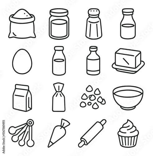 Baking essentials collection, culinary icon set. cooking and kitchen symbols for recipes