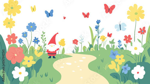 Vibrant Garden Pathway Illustration with Charming Appeal