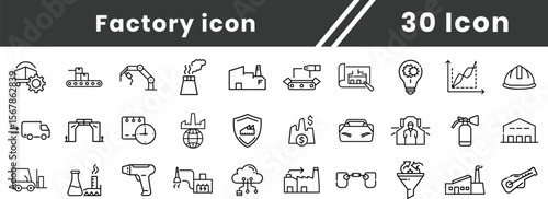 Factory, Industry editable line icon set. Pixel perfect Editable stroke. warehouse, oil, manufacturing, electricity