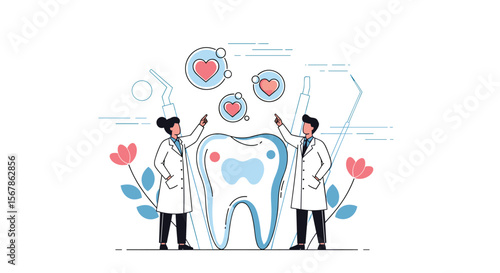 Dental health care professionals promoting oral hygiene and healthy smiles with love and care