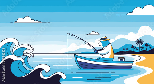 Fisherman bear enjoys a peaceful day out on the water catching fish