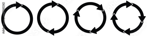 Circle arrow icon set. Symbol of reload, Recycle, repeat, refresh icon. Recycle icon set vector. Interconnecting round arrow vector icons set. Vector illustration.
