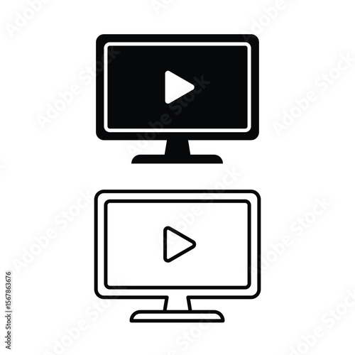 A simple black and white computer monitor icon with a play button symbolizing video streaming
