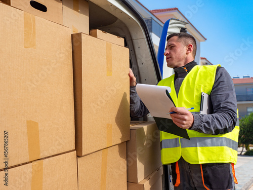 Courier minivan with cardbo...