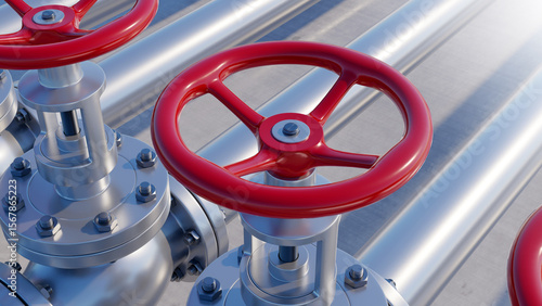 Steel pipes with red valves...