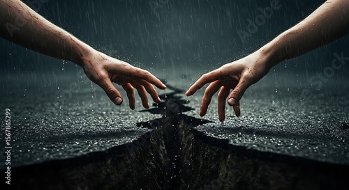 The Healing Touch: Hands Meeting Above a Deep Fissure