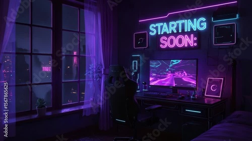 Neon Gaming Room at Night: 