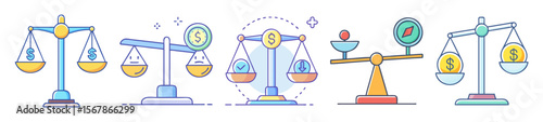 Conceptual vector illustration portraying balance between money, emotions and other factors