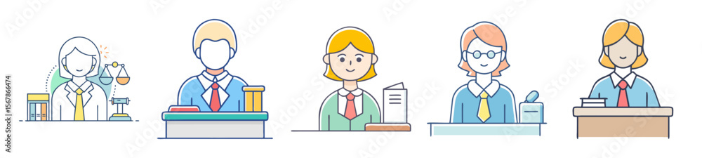 Collection of cartoon professional people at their work desks illustration design Collection of cartoon professional people at their work desks illustration design